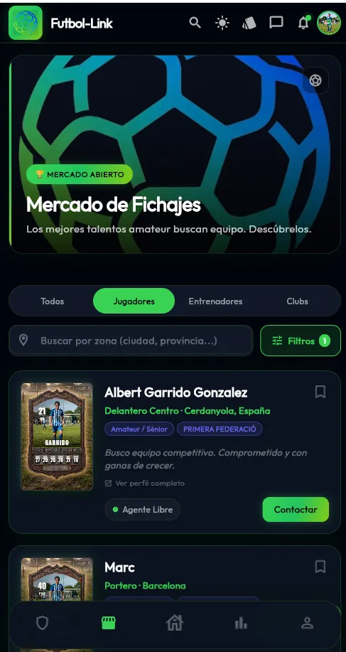 Mercado de fichajes de Futbol-Link con jugadores disponibles