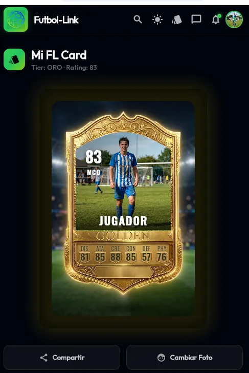 Panel de la FL Card con la media y los atributos del jugador